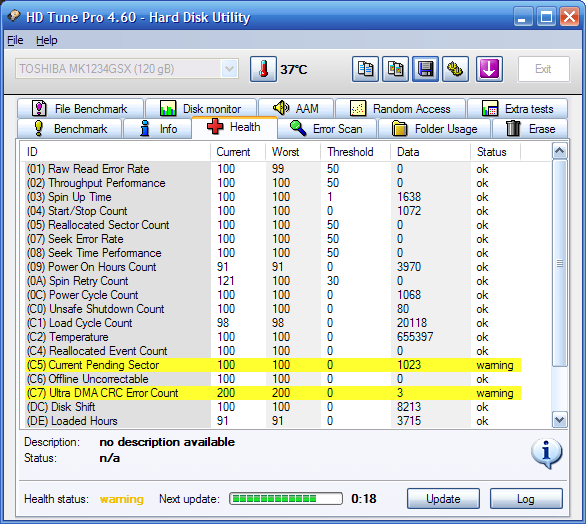 Testy HDD S.M.A.R.T. HDTune