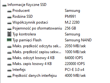 Samsung NVMe PM991 M.2 2280 256GB MZVLQ256HAJD-000H1-zrzut-ekranu-2022-02-20-183441.png