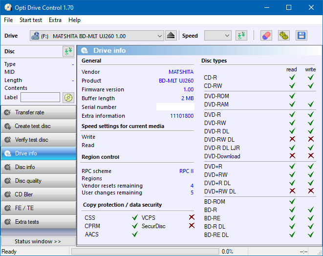 Panasonic / Matshita UJ260-drive-info.png