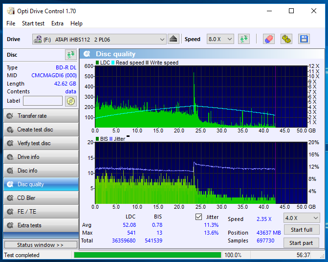 HP BD-R DL 50GB 6x Printable MID: CMCMAG-DI6-000-02-06-2018-14-00-2x-pioneer-bd-rw-bdr-s09xlt-1.50-scan1.png