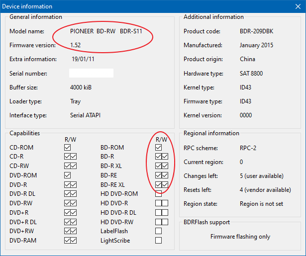 DVRTool v1.0 - firmware flashing utility for Pioneer DVR/BDR drives-after-crossflash-deviceinfo.png