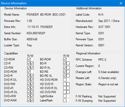 DVRTool v1.0 - firmware flashing utility for Pioneer DVR/BDR drives-device-info.png