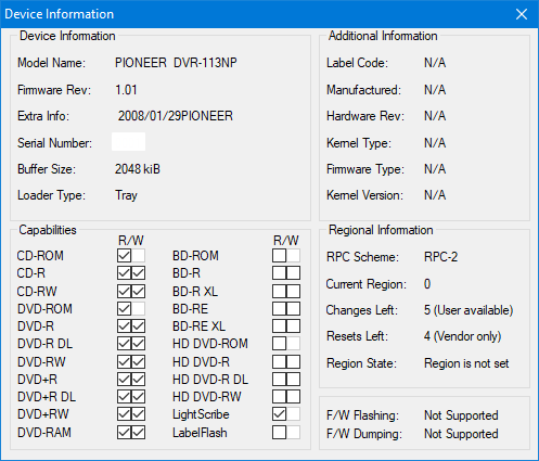 DVRTool v1.0 - firmware flashing utility for Pioneer DVR/BDR drives-device-info.png